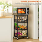 ThreeHio Rolling Kitchen Microwave Cart with Fruit Baskets, 4 Tier Microwave Table Stand with Storage, Kitchen Storge Shelf on Wheels Small Rolling Cart Organizer Rack for Pantry, Living Room