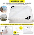 Clear Greenhouse Heavy Duty tarp 14 Mil Clear Waterproof Cover,UV Resistant Poly Tarp with Grommets 12 x20ft Superior Strength,for Gardening, Farming, Nursery, Garden
