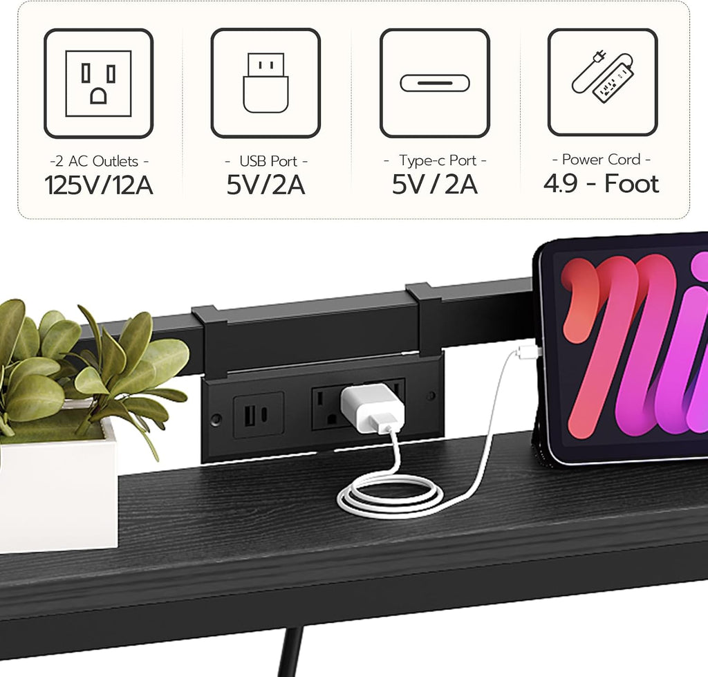 YATINEY 78.7'' Narrow Console Table with Adjustable Height (27.6''-35.4''), Behind Couch Table Skinny with Outlet, Long Entryway Table, Couch Table Behind Sofa for Living Room, Black CT22UBB