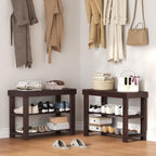 NEWBULIG Shoe Rack Bench, 3-Tier Bamboo Shoe Organizer, Wooden Entryway Storage Bench, 286 lb Load Capacity, 11.2x27.6x17.9 Inches, for Entryway Bathroom Bedroom Balcony, Brown