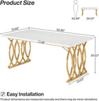 Tribesigns 63" Dining Table for 4 to 6, White and Gold Kitchen Table | Modern Large Rectangular Dinner Table Kitchen & Dining Room Furniture with Faux Marble Tabletop and Geometric Legs