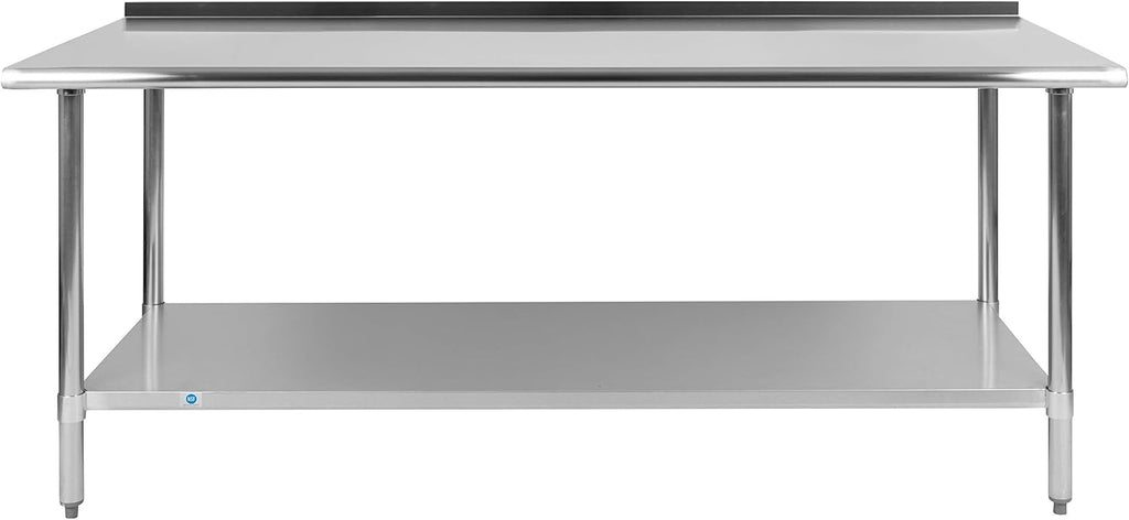 EMMA + OLIVER Stainless Steel 18 Gauge Kitchen Prep and Work Table with Backsplash and Shelf, NSF - 72" W x 30" D