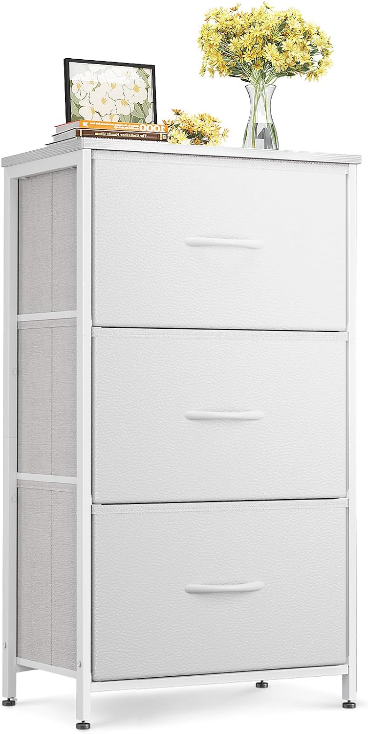 AODK Small Dresser for Bedroom Nightstand with 3 Storage Drawers, White | Chest of Drawers End Table for Living Room, Closet Dresser with 3 Storage Drawers Organizer Clothes
