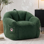 Vipbear Cat Paw Bean Bag Chair, Oversized Air-Cushion Sofa Chair Green | 39", air-cushion filling, cat paw Pocket, carry handle, oversized firm support, ergonomic, plush faux fur, gaming, reading