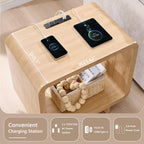 IFGET 23.6" Modern End Table, 2 Tier Side Table with Charging Station, Simple Bedside Table with Open Storage Shelf, Outlet, Wooden Nightstand for Bedroom, Living Room, Easy Assembly, Natural Oak