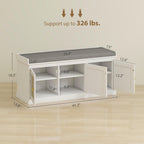 HOMCOM Shoe Bench with Woven Rattan Doors, Shoe Storage Bench with Cushion, Adjustable Shelves for 9 Pairs, Boho Style Entryway Bench for Bedroom, Living Room, 13.8 x 41.3 x 18.5 Inches, White