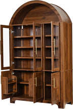 Merax 72.8" H Arched Kitchen Pantry with 3 Glass Doors, Kitchen Cabinet with Door Shelves and Adjustable Shelves, Wooden Cupboard for Dining Room, Living Room or Kitchen, Walnut