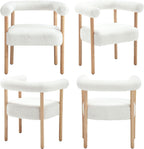 BESTANO Mid-Century Modern Dining Chairs Set of 2 Armrest Barrel Dining Chairs Side Chairs with Curved Back, Upholstered Wood Armchairs for Kitchen, Sherpa White