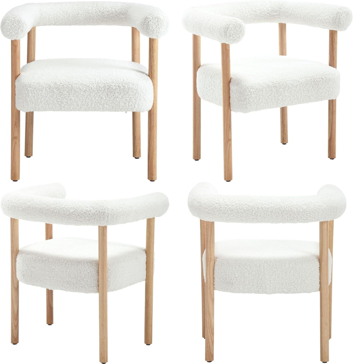 BESTANO Mid-Century Modern Dining Chairs Set of 2 Armrest Barrel Dining Chairs Side Chairs with Curved Back, Upholstered Wood Armchairs for Kitchen, Sherpa White