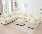 145" Oversized Modular Sectional Sofa U-Shaped Corner Cloud Couch with Ottoman, Convertible Deep Seat Chenille Couch for Living Room, Spacious Space (Cream White, 7 Seater)