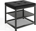 Small Shoe Storage Bench with PU Leather Seat Cushion, 3-Tier Freestanding Shoe Rack Organizer for Entryway, Heavy-Duty Metal Mesh Shelves, Supports Up to 300 lbs, Black (15.7"x11.4"x17.5")