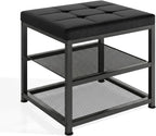 Small Shoe Storage Bench with PU Leather Seat Cushion, 3-Tier Freestanding Shoe Rack Organizer for Entryway, Heavy-Duty Metal Mesh Shelves, Supports Up to 300 lbs, Black (15.7"x11.4"x17.5")
