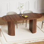 HOMMPA 70.8" Oval Dining Table for 4 6 Person Kitchen Table with Semi-Cylindrical Legs Base Large Wooden Round Dining Room Table Modern Farmhouse Dinner Tables for Kitchen Dining Living Room Walnut
