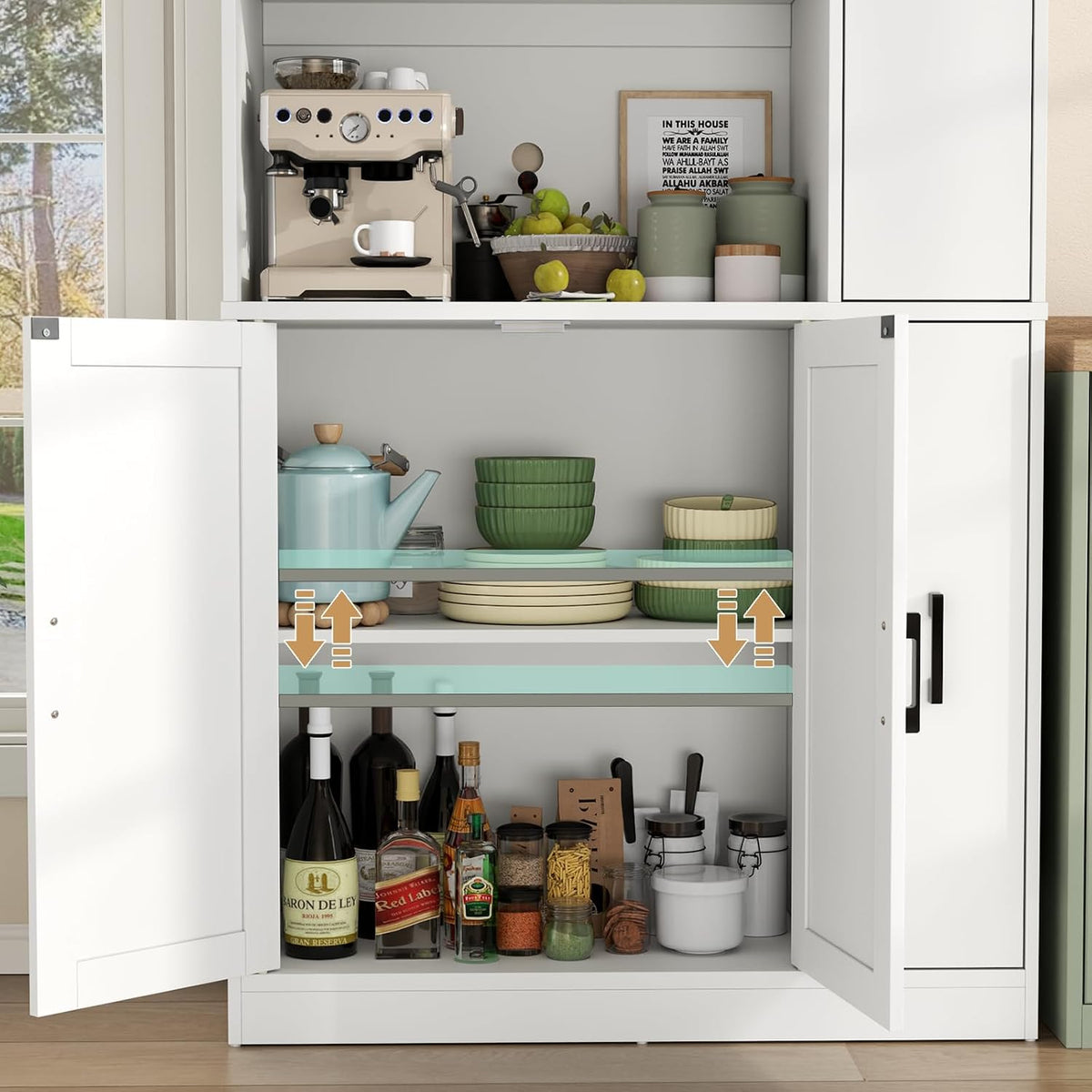 68" Kitchen Pantry Cabinet with Side Drawer, Kitchen Pantry Storage Cabinet | Tall White Pantry with Acrylic Door, Freestanding Food Hutch with Microwave Stand for Dining Room, Kitchen