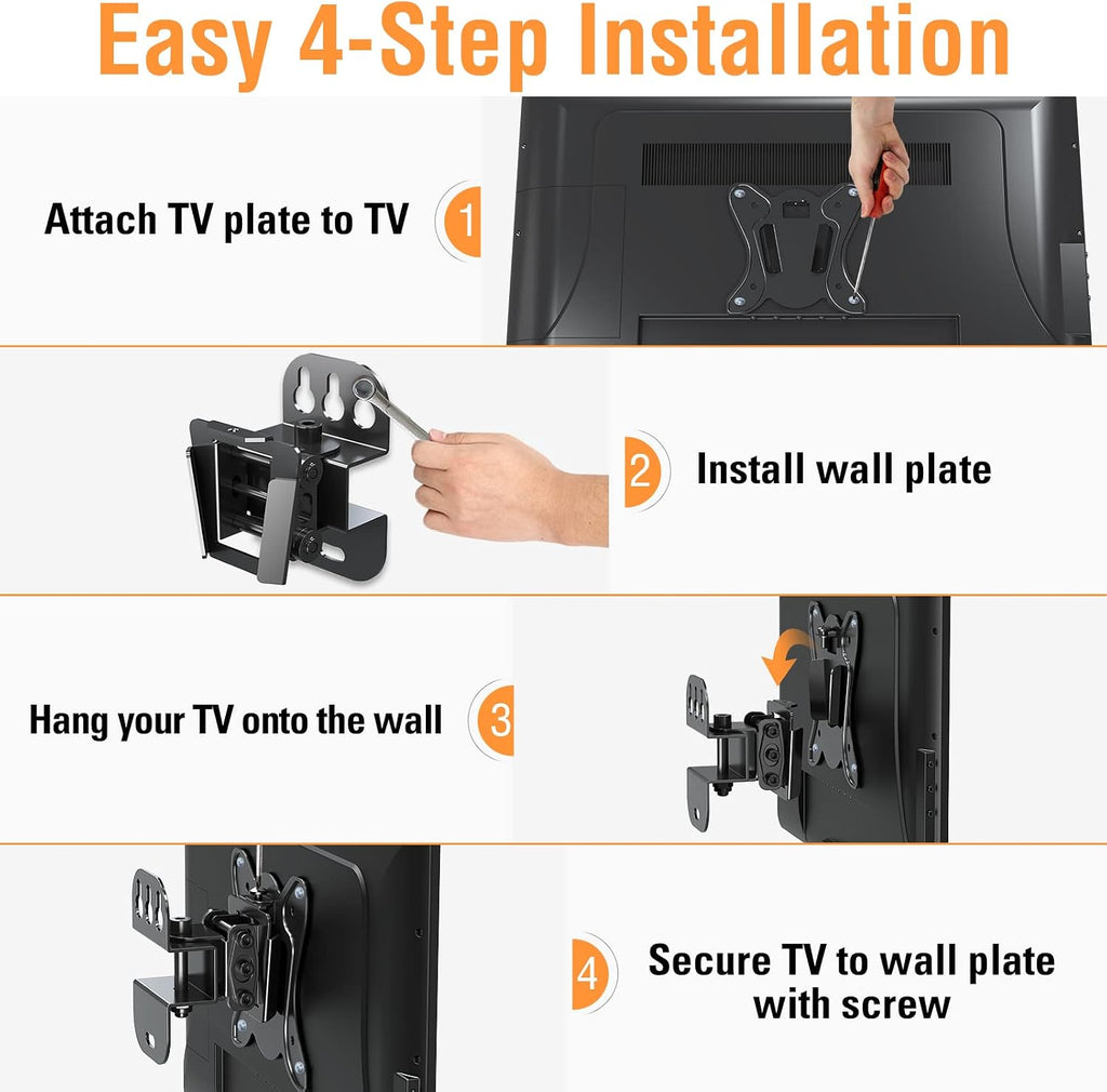 ELIVED Small TV Monitor Mount for 13-30" Screens, VESA 100x100, 33 Lbs Load | Adjustable tilt & swivel bracket, single stud center mounting, compatible with LED LCD OLED small screens
