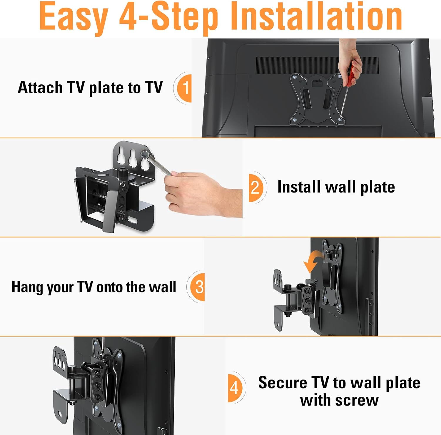 ELIVED Small TV Monitor Mount for 13-30" Screens, VESA 100x100, 33 Lbs Load | Adjustable tilt & swivel bracket, single stud center mounting, compatible with LED LCD OLED small screens