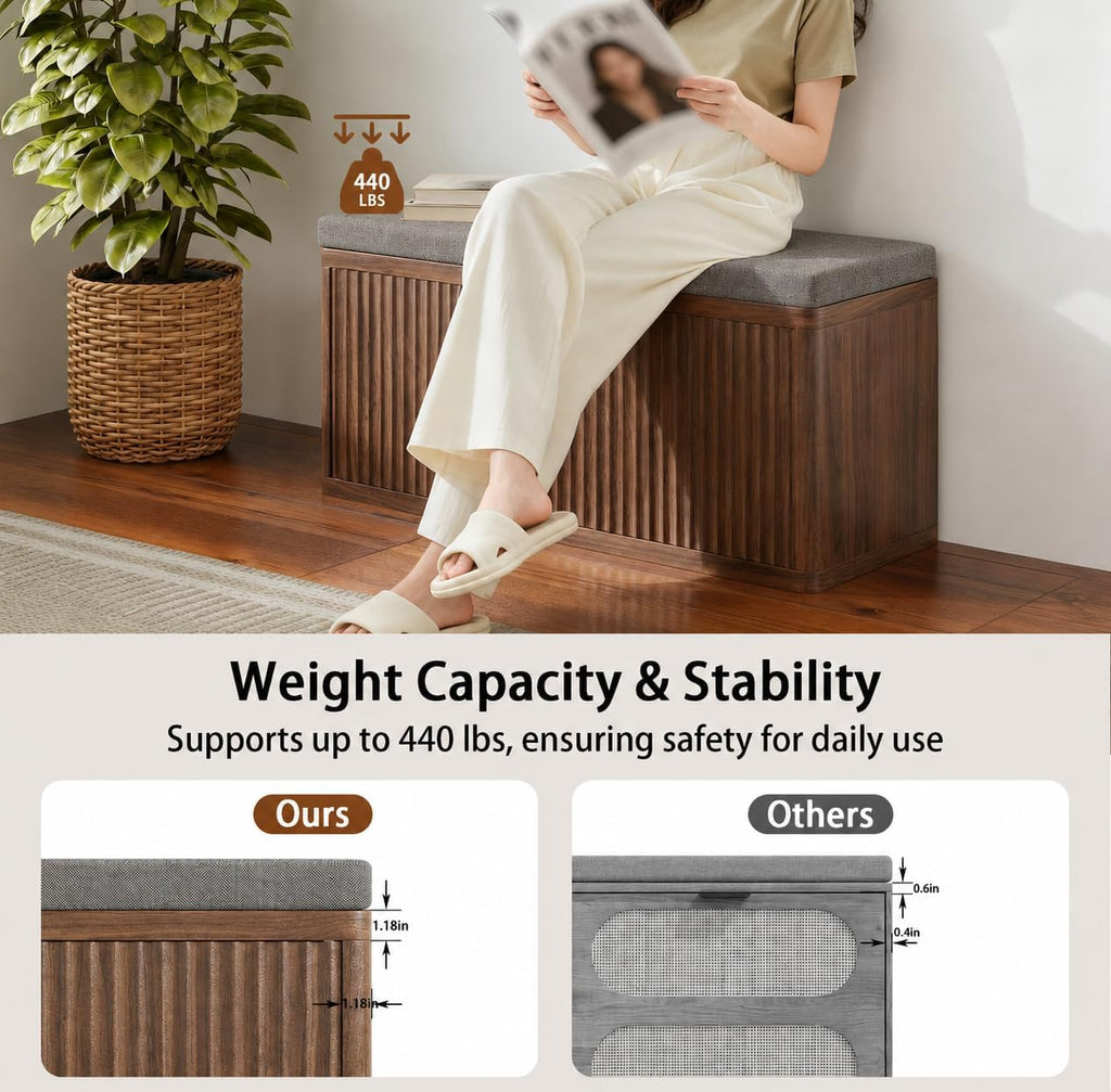 Entryway Shoe Storage Bench with 2" Cushion, 37.4" Small Bench with Shoe Rack, Cabinet Organizer for Hallway, Bedroom End of Bed (Walnut)