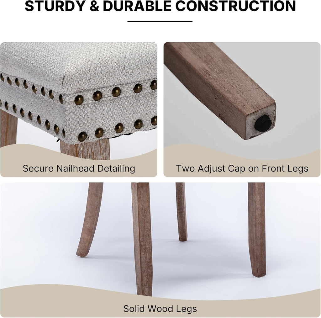 OVENTA Modern Tufted Upholstered Dining Chairs Set of 6, Beige Linen Dining Room Chair with Solid Wood Legs, Sillas de Comedor, Kitchen Chairs (Beige, Linen Set of 6)