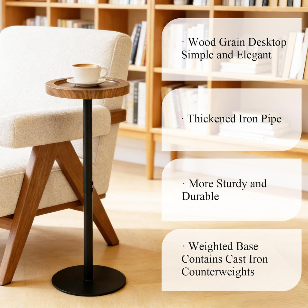 YYW Drink Table, 7.87" Round Side Table, Small Pedestal Side Table, Circle End Table with Metal Base, Martini Tables for Small Spaces, Living Room, Bedroom (Walnut Brown)