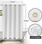 River Dream Fabric Shower Curtain No Hooks Needed - TPU Lining & No Liner Required, Hotel Shower Curtain for Bathroom with Built-in Hooks & Bottom Magnets, Waterproof, White, 71x74
