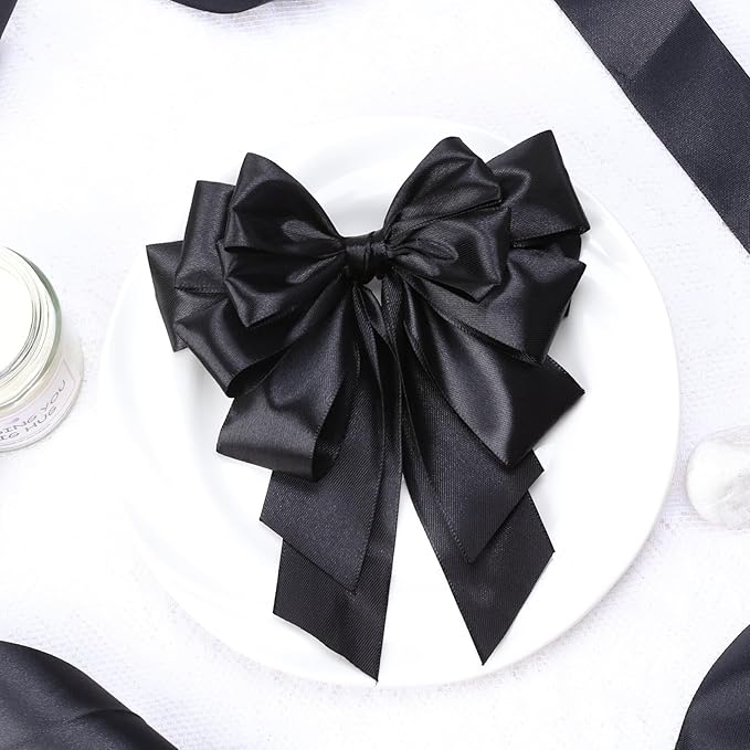 NESCCI 100 Yards Ribbon,1-1/2 Inch Black Satin Ribbon,Single Face Satin Ribbons,Perfect for Gift Wrapping,Wedding Decoration,Handmade Bows,Wrapping Bouquet,Halloween, Christmas