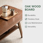 100% Solid Wood Coffee Table for Living Room, 39.37" Mid Century Modern Tables with Shelf Storage, 2-Tier Coffee Table with Rounded Corners (Oak Wood Walnut Color, 39.37" L)