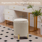 Round Ottoman Foot Stool with Storage and Metal Legs for Living Room Bedroom, Velvet Upholstered Footrest Stool Support 300lbs Modern Padded Seat Ottoman Coffee Table (Oatmeal‌)