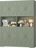 HOSTACK 55" W Pantry Cabinet, 71" Tall Kitchen Hutch Storage Cabinet, Green | Farmhouse Hutch Cabinet with 2 Independant Countertops, 4 Large Storage Cabinets with Shelves / Accent Doors for Dining Room