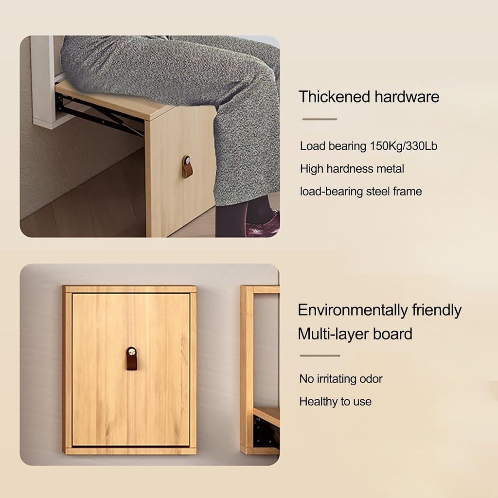 Wall Mounted Shoe Changing Stool Made of Solid Wood Wall Seat Folding, Space Saving Invisible Shoe-Changing Stool, for Entrance Bathroom Bedroom(Gray)