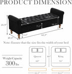 Aoiy & Wifon 65.75" W Large Storage Ottoman Bench, Modern King Size End of Bed Storage Bench with Wood Legs, Upholstered Window Bench for Bedroom, Living Room, Entryway, Black
