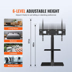 VEVOR TV Stand Mount, Adjustable Swivel Floor Stand for 32-65 Inch TVs, Portable with Tempered Glass Base, Height Adjustable for Living Room or Bedroom