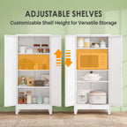 61" Kitchen Pantry Cabinet, Metal Storage Cabinet with 2 Doors and 3 Adjustable Shelves, White Food Pantry Cupboard for Kitchen, Dining Room, Living Room and Bathroom (White)