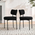 Black Boucle Dining Chairs Set of 2, Mid Century Modern Dining Room Chair with Curved Backrest & Metal Legs, Round Upholstered Dining Chairs for Kitchen, Living Room