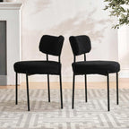 Black Boucle Dining Chairs Set of 2, Mid Century Modern Dining Room Chair with Curved Backrest & Metal Legs, Round Upholstered Dining Chairs for Kitchen, Living Room