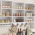 VOWNER Kitchen Hutch Storage Cabinet Microwave Shelf, Freestanding Pantry with 4 Glass Doors and 2 Drawers, Modern Sideboard Buffet Cabinet for Kitchen, Dining Room, Living Room, White