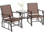 Outsunny Outdoor Glider Chair with Table 2-Seat Patio Loveseat Coffee Brown | Rocking Chair Swing Love Seat, Breathable Sling, Backyard Garden Porch