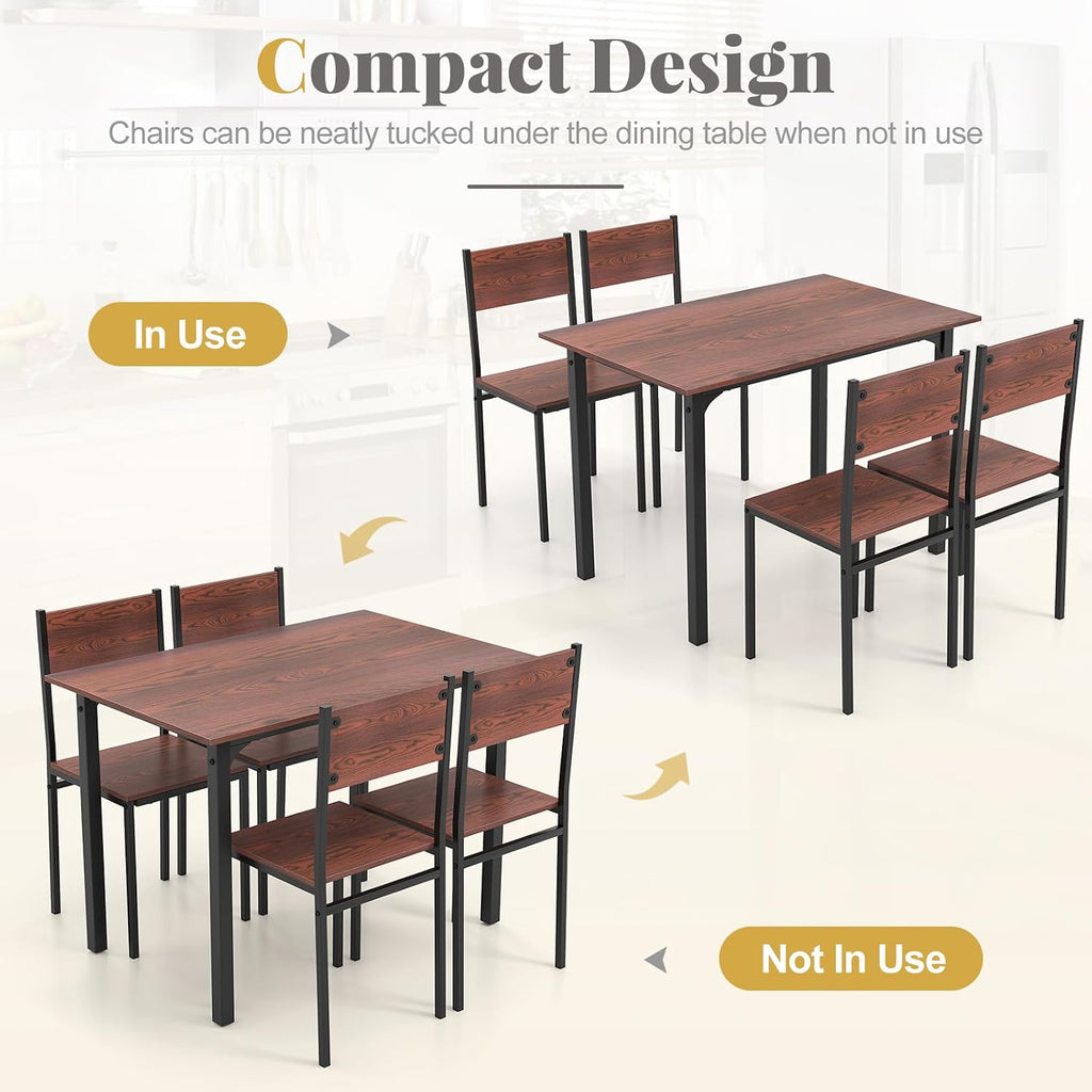 Giantex Dining Table Set for 4, 5-Piece Modern Kitchen Table and Chairs with Metal Frame & Adjustable Foot Pads, Space Saving Wood Dinette Set for Small Space, Breakfast Nook, Apartment (Walnut)