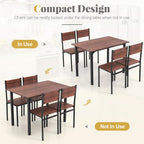Giantex Dining Table Set for 4, 5-Piece Modern Kitchen Table and Chairs with Metal Frame & Adjustable Foot Pads, Space Saving Wood Dinette Set for Small Space, Breakfast Nook, Apartment (Walnut)