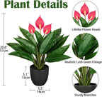 20'' Realistic Pink Anthurium Artificial Plant, Fake Potted Plants for Home Office Farmhouse Kitchen Bathroom Table Shelf Decor
