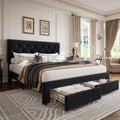 GarveeHome King Size Bed Frame with 2 Drawers, Velvet Headboard, Black