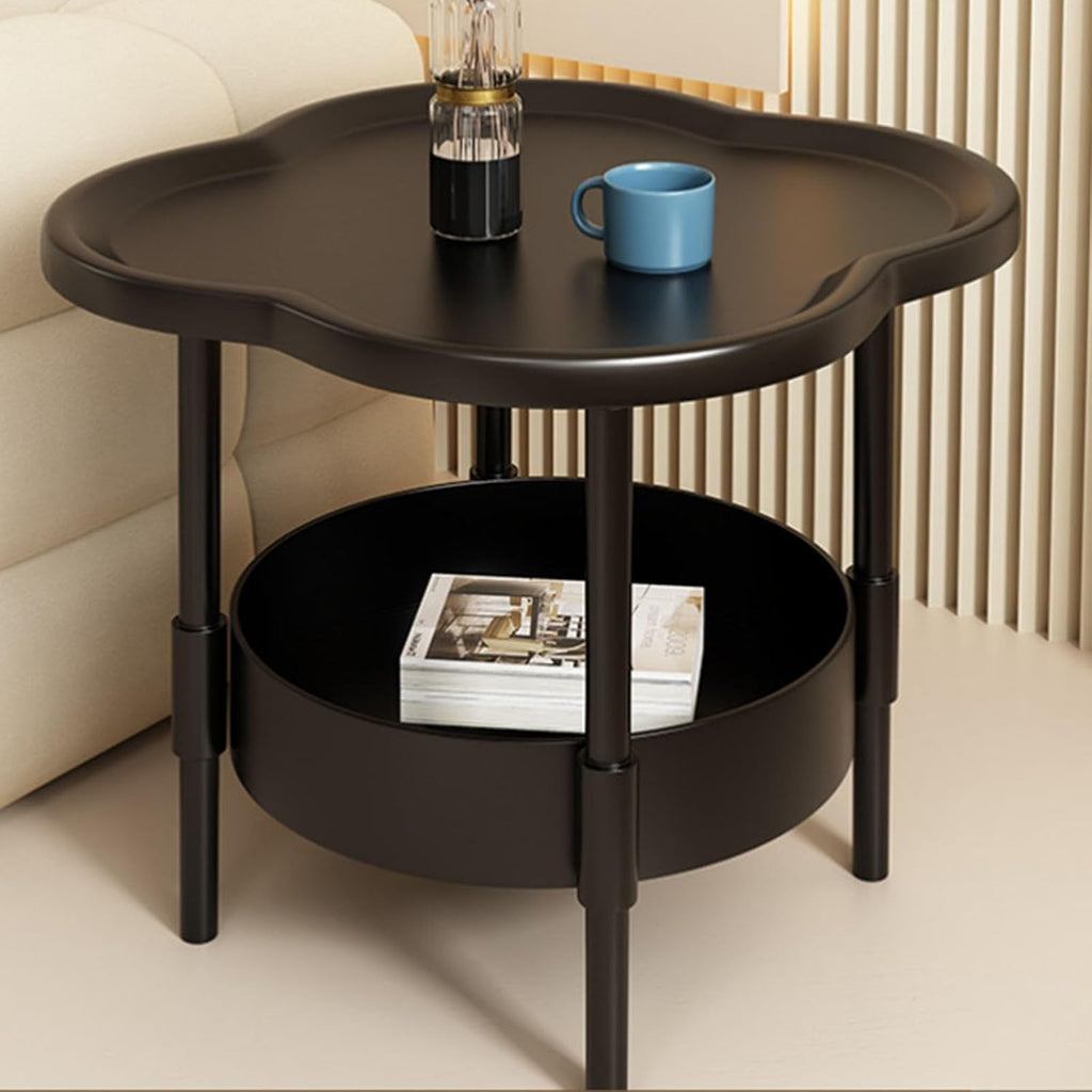 2-Tier Side Table with Removable Tray, Modern Small Coffee End Table for Living Room, Bedroom, Balcony, Indoor Outdoor Use (Black, One Size)