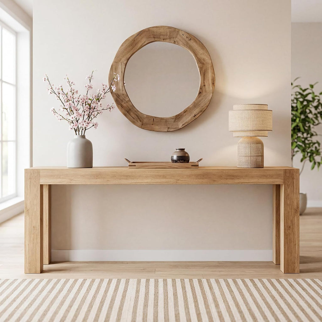 86.75" Extra Long Console Table for Entryway, Narrow Entryway Table | 11.75" Narrow Behind Couch Table, Long Tabletop, Wood Grain, Farmhouse Sofa Table for Living Room Hallway, Oak