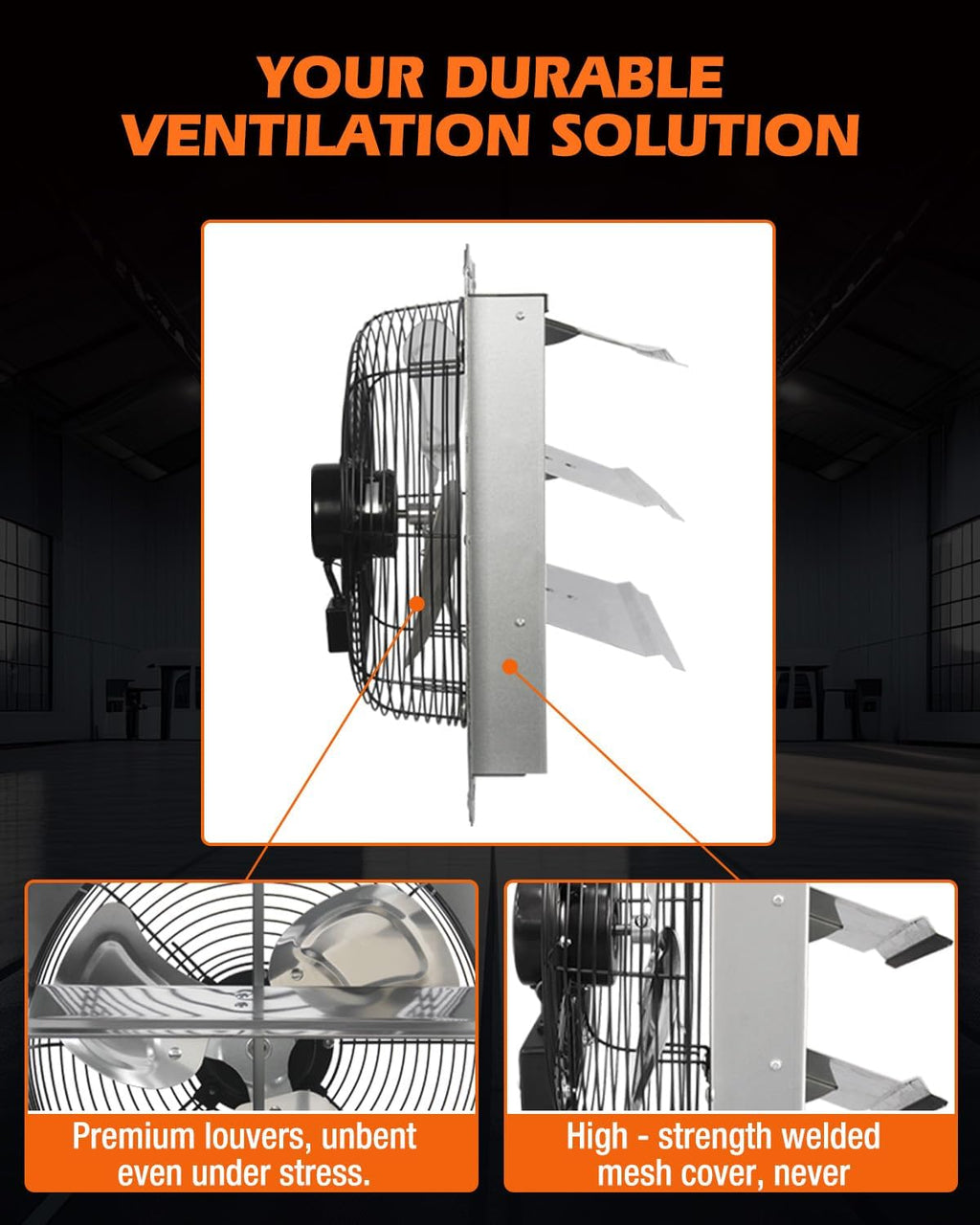 JVO 14" Shutter Exhaust Fan - 1520 CFM, Wall-Mounted for Greenhouses, Attics, Garages & Chicken Coops. Ideal Attic Fan, Greenhouse Vent & Coop Exhaust for Powerful Ventilation & Cooling