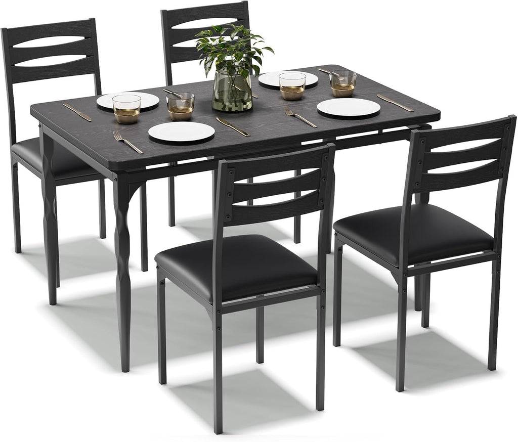 Garvee 5 Piecs Dining Table Set, Farmhouse Style Dining Table and Chairs Set for 4, Dining Set for Dining Room Kitchen Apartment, Black
