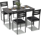 GarveeHome 5 Piece Dining Table Set, Industrial Style Dining Table and Chairs Set for 4, Kitchen Table Set for Dining Room Kitchen Apartment, Black