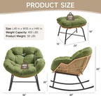 Papasan Rocking Chair with Ottoman, Oversized Papasan Chair, Olive Green | Indoor & Outdoor Rocker Chair with Padded Cushion for Living Room, Patio, Garden