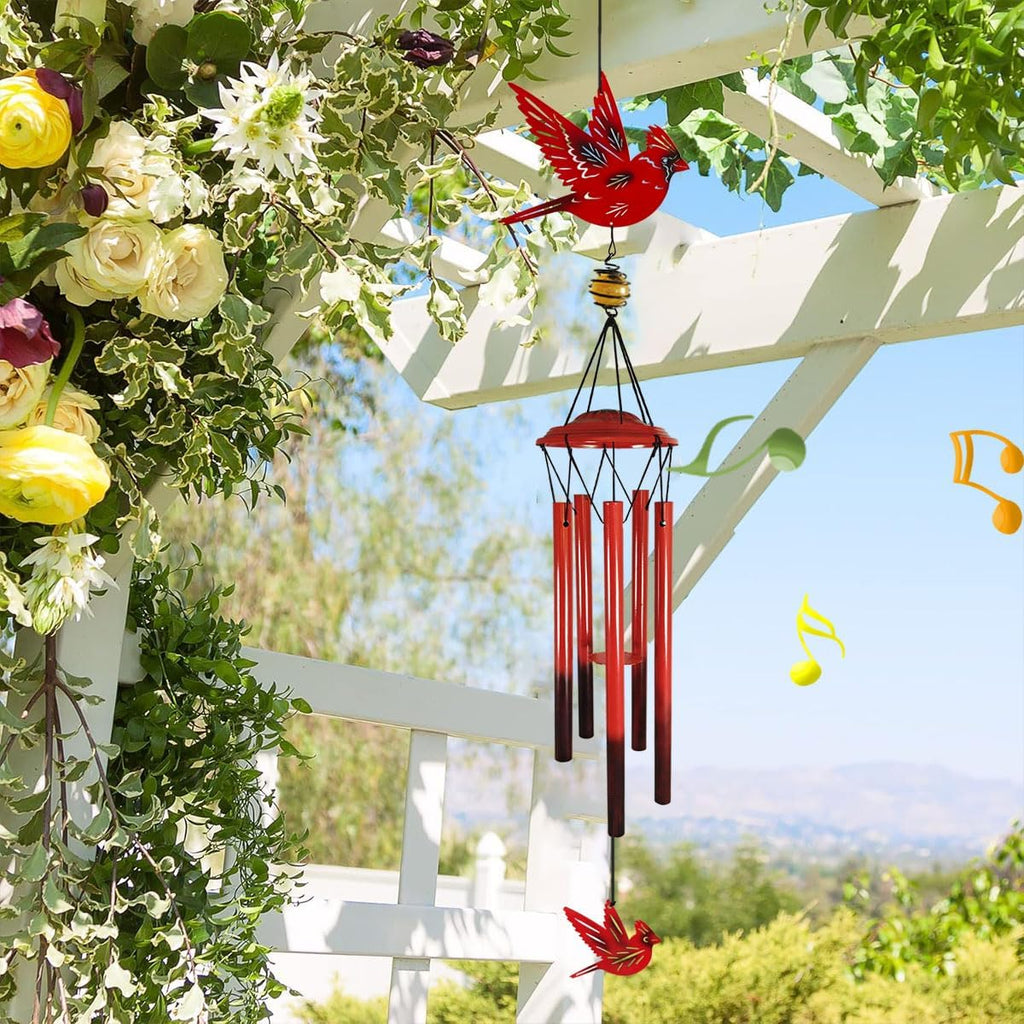 Cardinal Wind Chimes Outdoor Gift Metal Red Bird Wind Chimes for Outside/Indoors, Home, Lawn, Porch, Patio, Garden Decor, Yard Decoration (Fly red Bird)