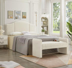 24KF Modern Upholstered Bed Bench Covered with Soft Boucle Teddy Fabric, Lovely Entryway Bench Ottoman with Armrest,5062-Cream