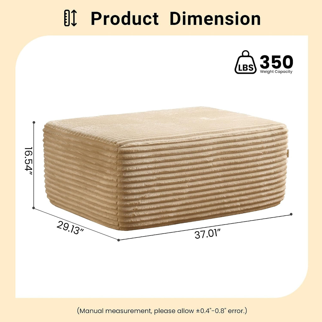37" Plush Corduroy Ottoman, Upholstered Cloud Ottoman for Couch in A Box, Compressed Memory Foam Footrest No Assembly Require, Beige