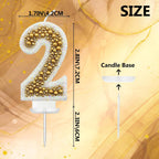 2 Birthday Number Candle for Cake, Glitter Number Candle with Gold Beads, Decorative Cake Topper for Milestone Celebrations